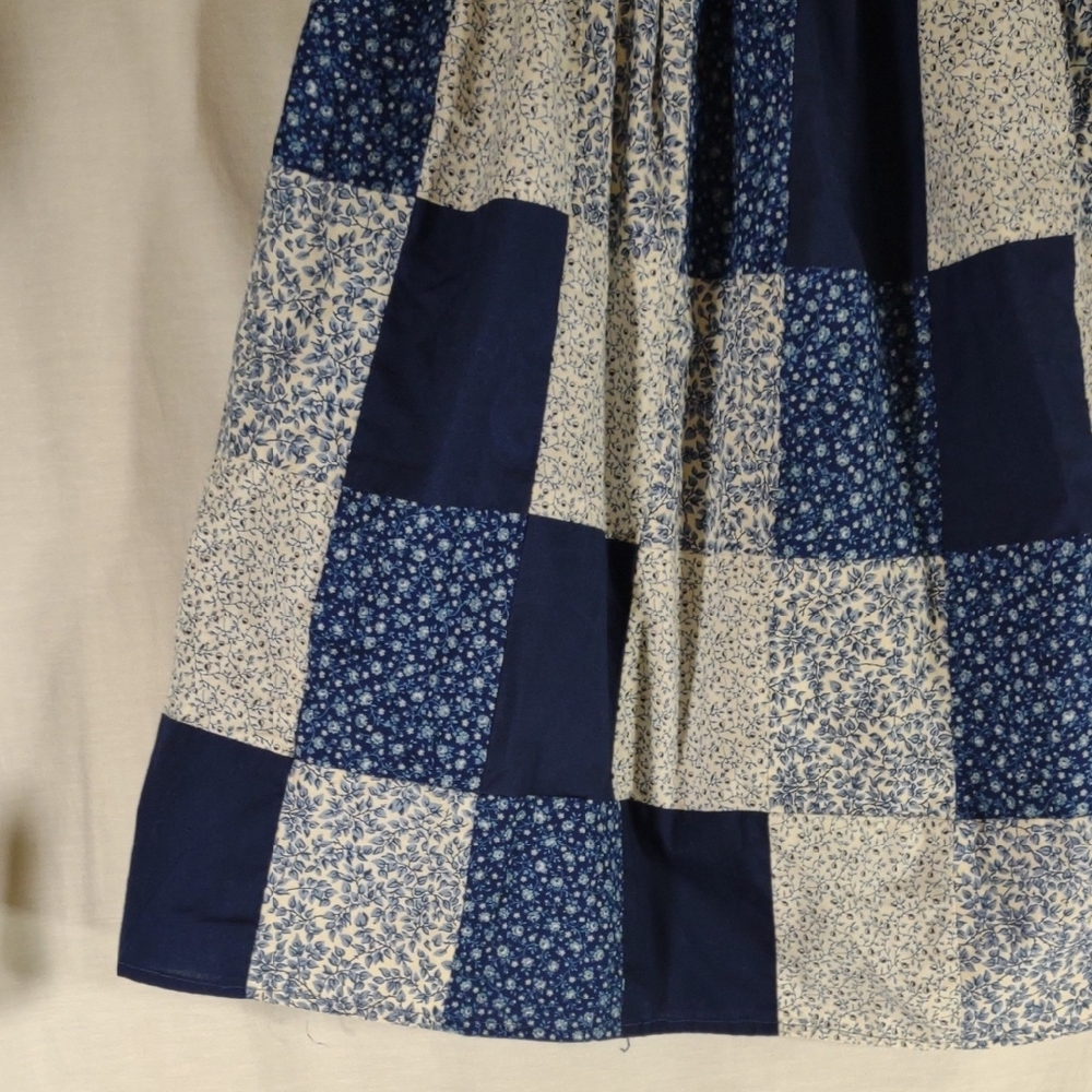 Vintage Handmade Blue & White Floral Patchwork A-Line Skirt - Size M - Picture 3 of 11